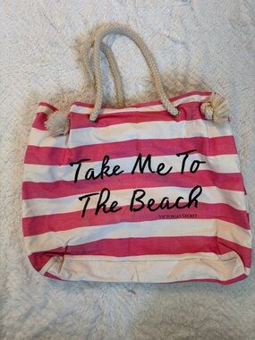 Victoria's Secret Pink & White Striped Rope-Handle Tote